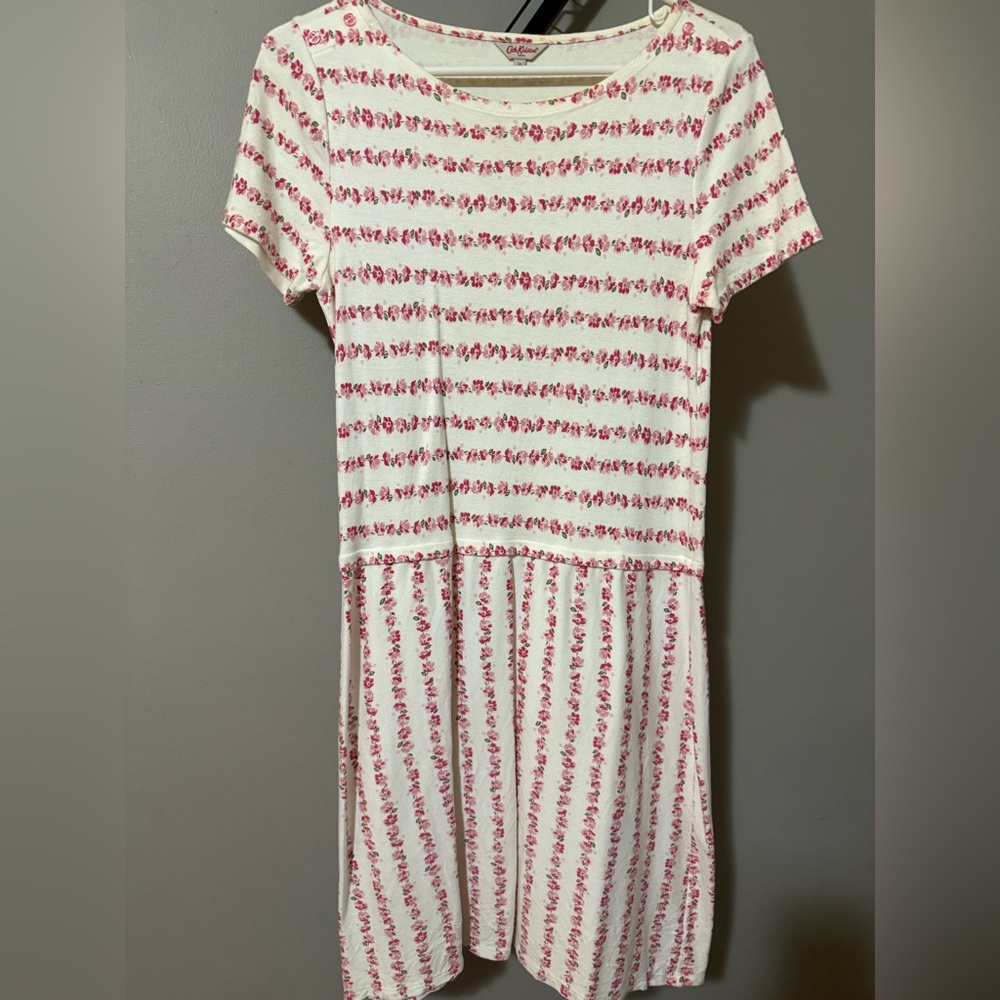 Cath Kidston Floral Stripe Pink and White Dress